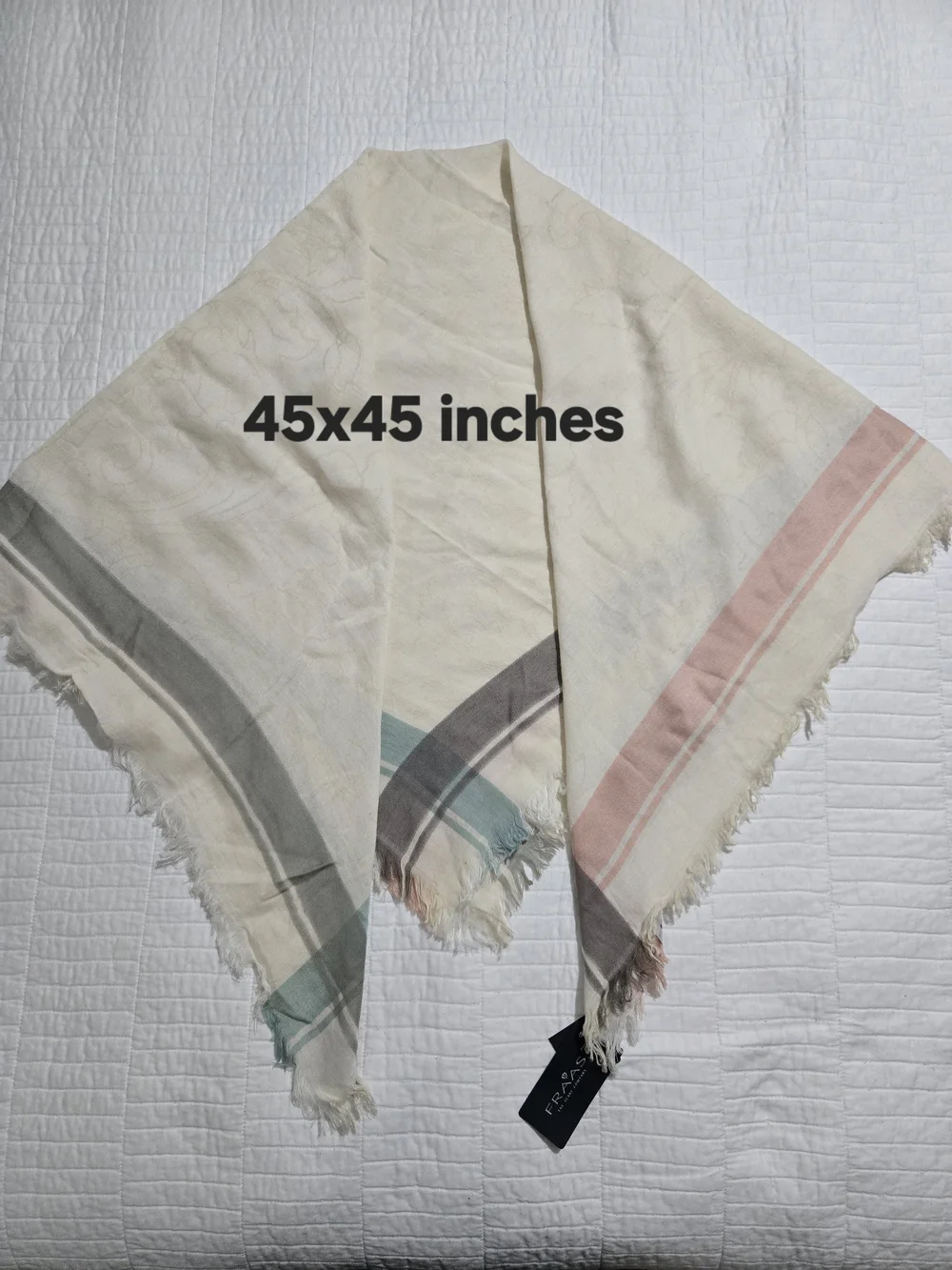 Fraas Cream Square Scarf with Sage Green and Gray Stripes